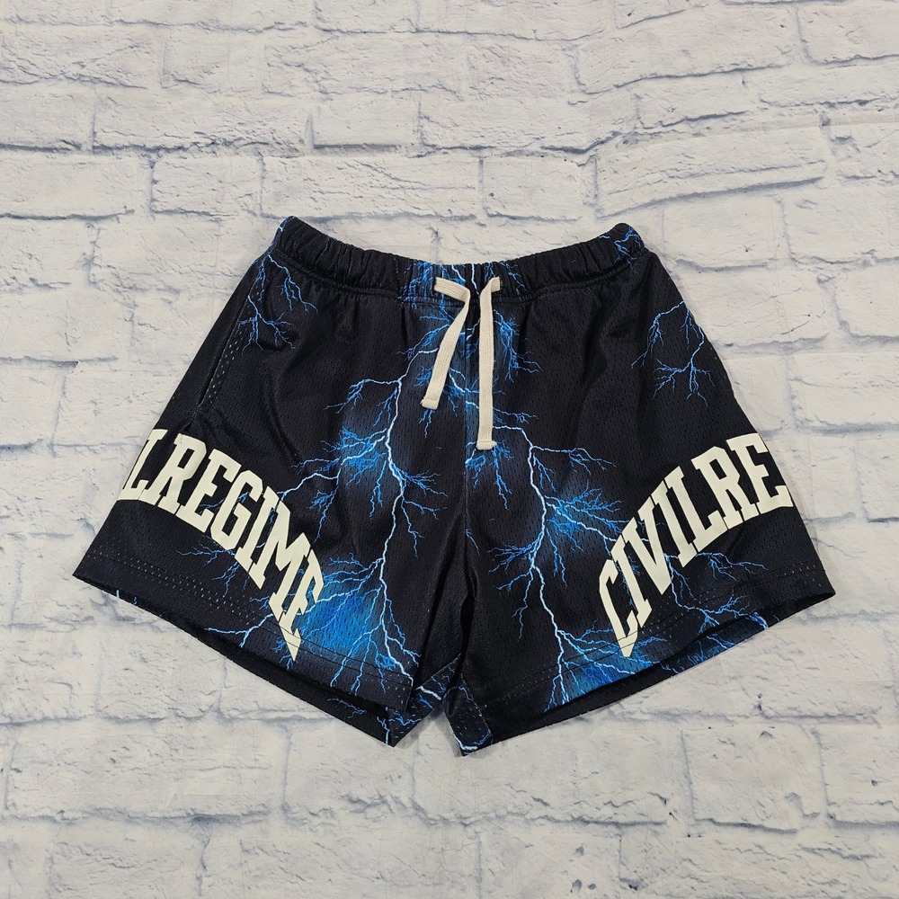 Civil Regime Mesh Shorts MENS S Black Blue Lightning Graphic Streetwear Gym